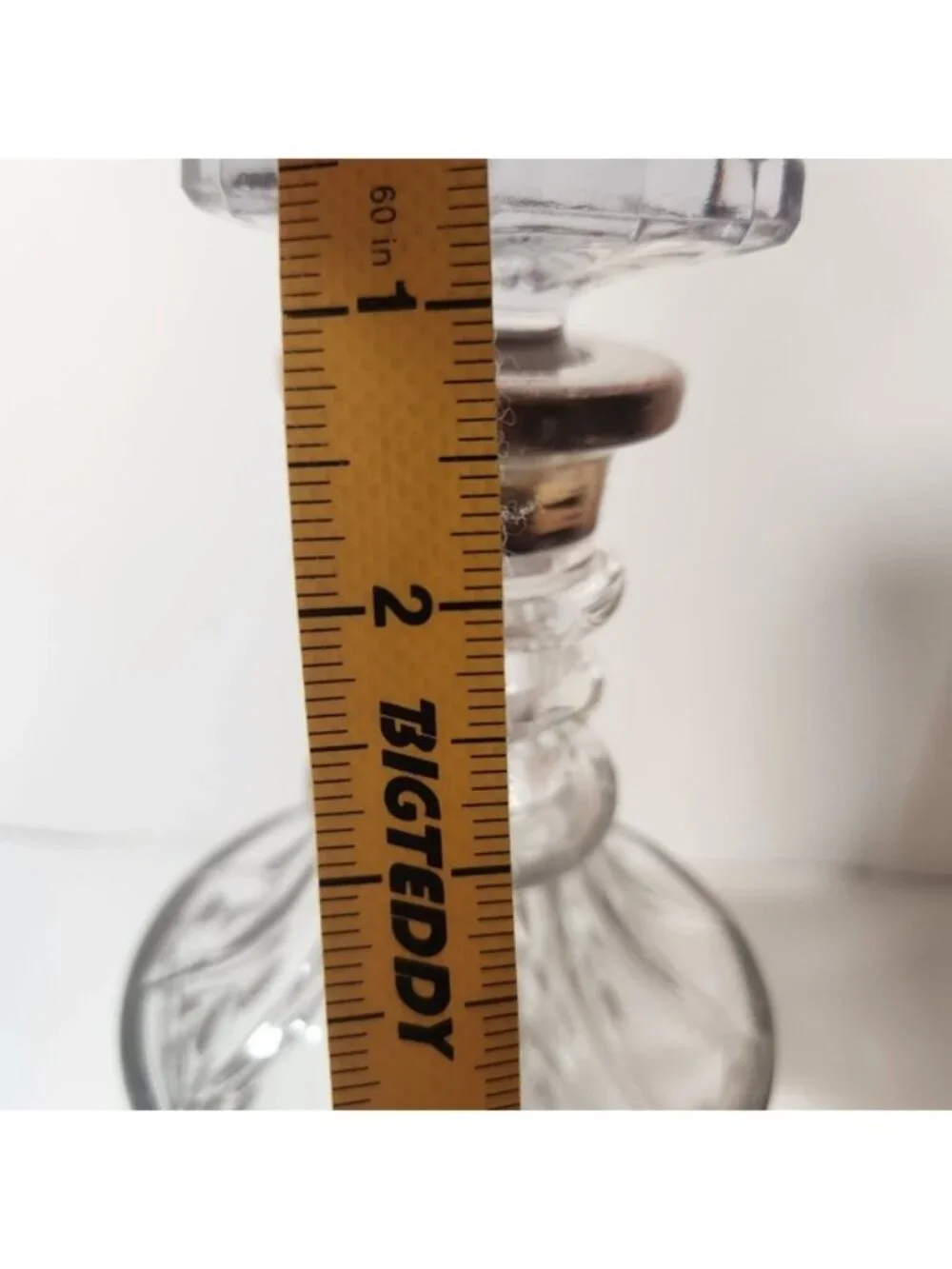Vintage‎ Clear Glass Decanter Silver Floral Overlay with Faceted Stopper 9.5in